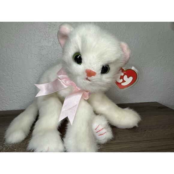 TY Classic Crystal the White Kitty Cat with Pink Bow 12” Plush Vintage 1996 - Picture 1 of 7